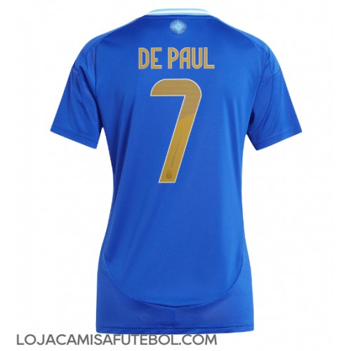 Camisa de Futebol Argentina Rodrigo De Paul #7 Equipamento Secundário Mulheres Copa America 2024 Manga Curta